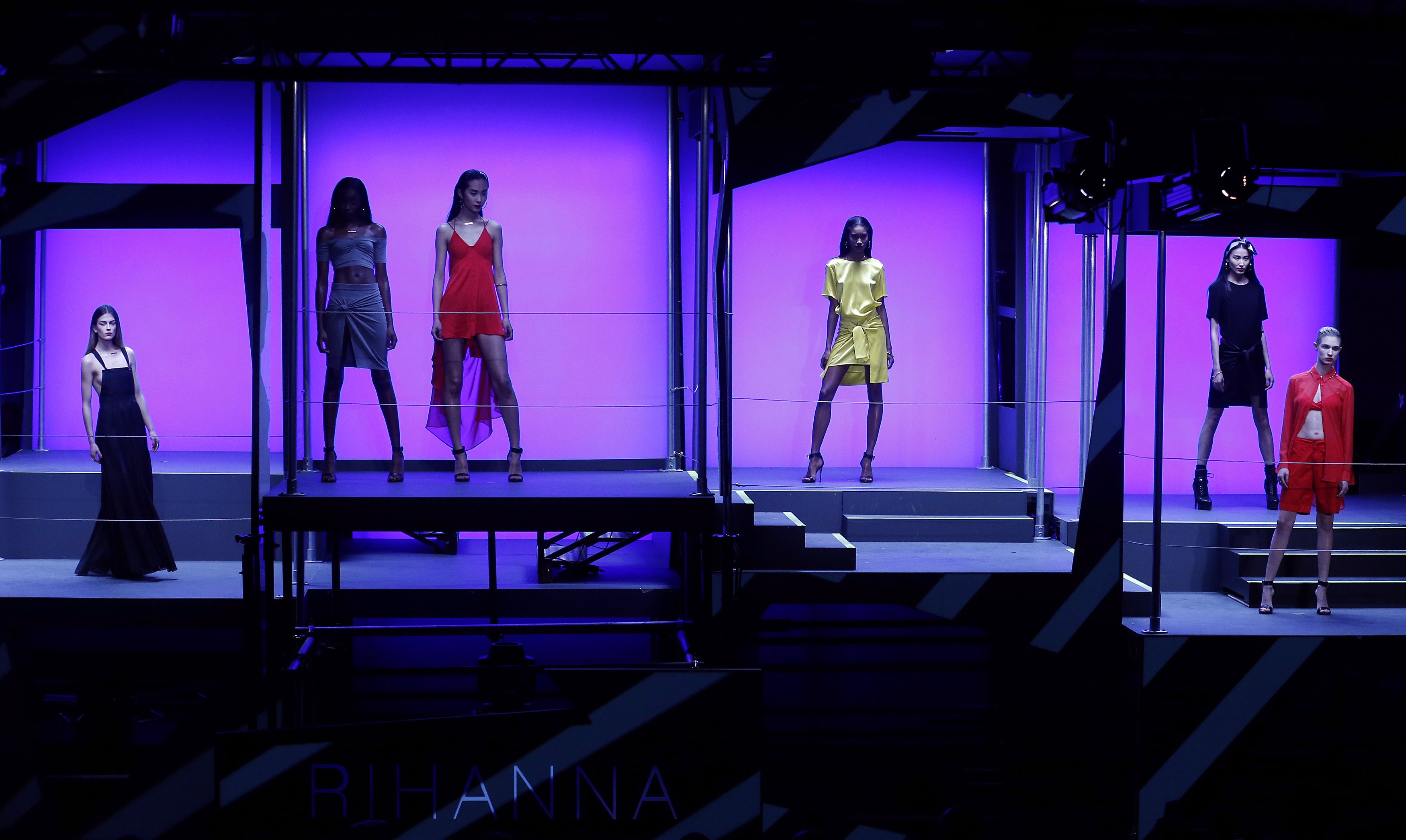 Models present creations from the Rihanna for River Island Autumn/Winter 2013 collection during London Fashion Week